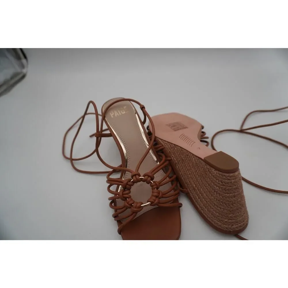New Paige Sierra Wraparound Ankle Strap in Cognac with Jute Wedge/Chic/Sexy. Sz7